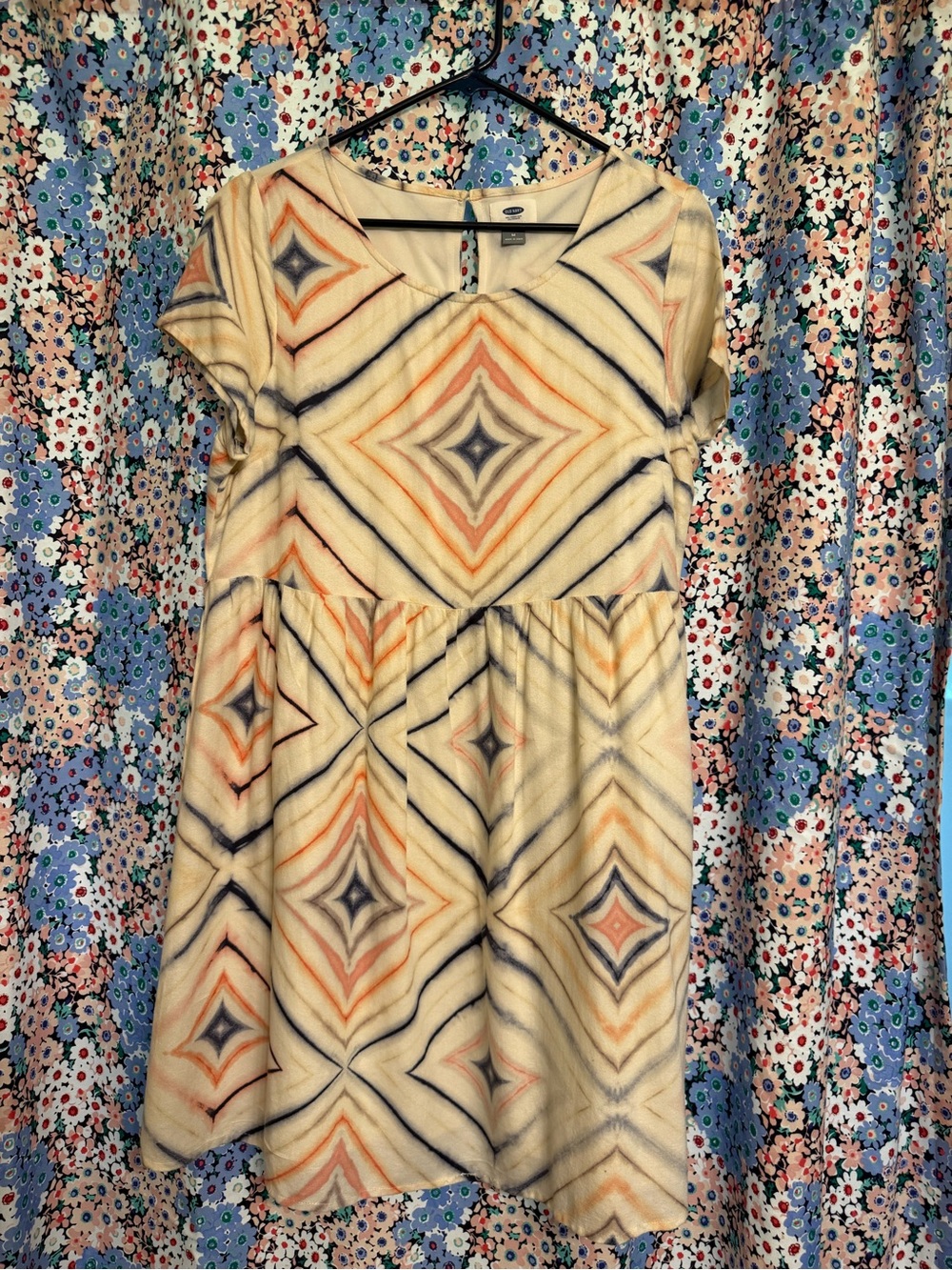 Old Navy Cream Dress with Blue & Peach Floral Accents